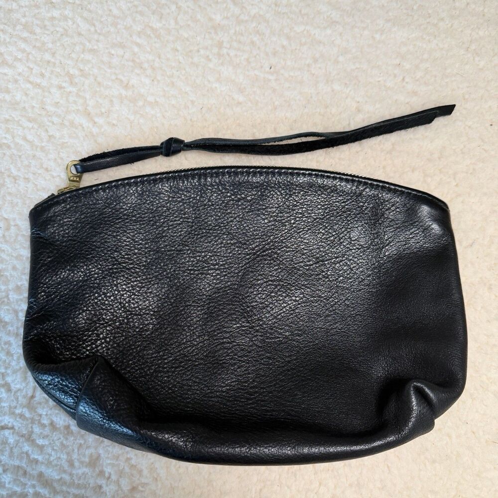 Sord Studios Half Moon Clutch Luxury Black Pebbled Leather Brass Zipper $189